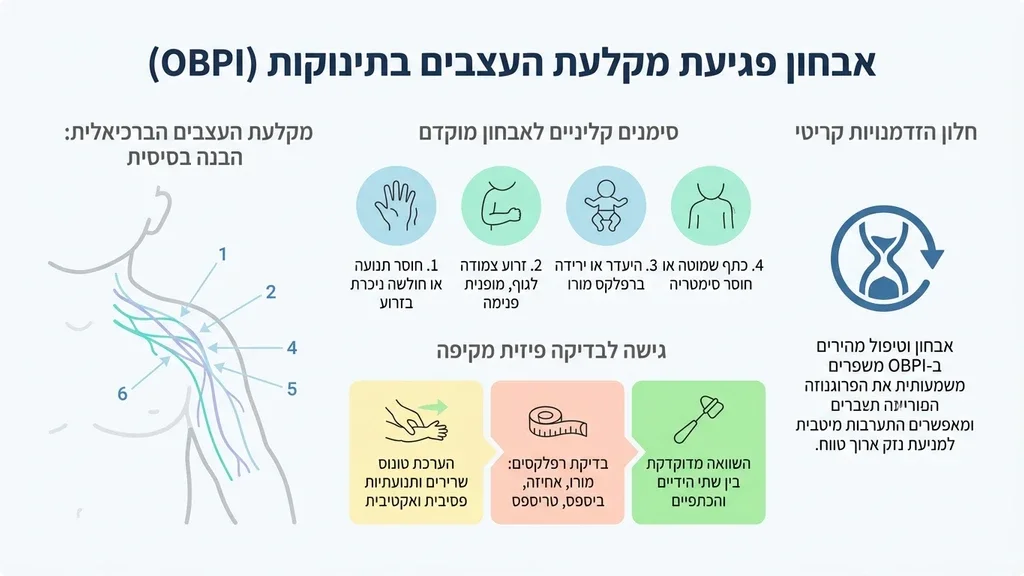A newborn baby being examined by a doctor to diagnose nerve injury. בדיקה רפואית של תינוק לאחר הלידה לזיהוי פגיעה עצבית