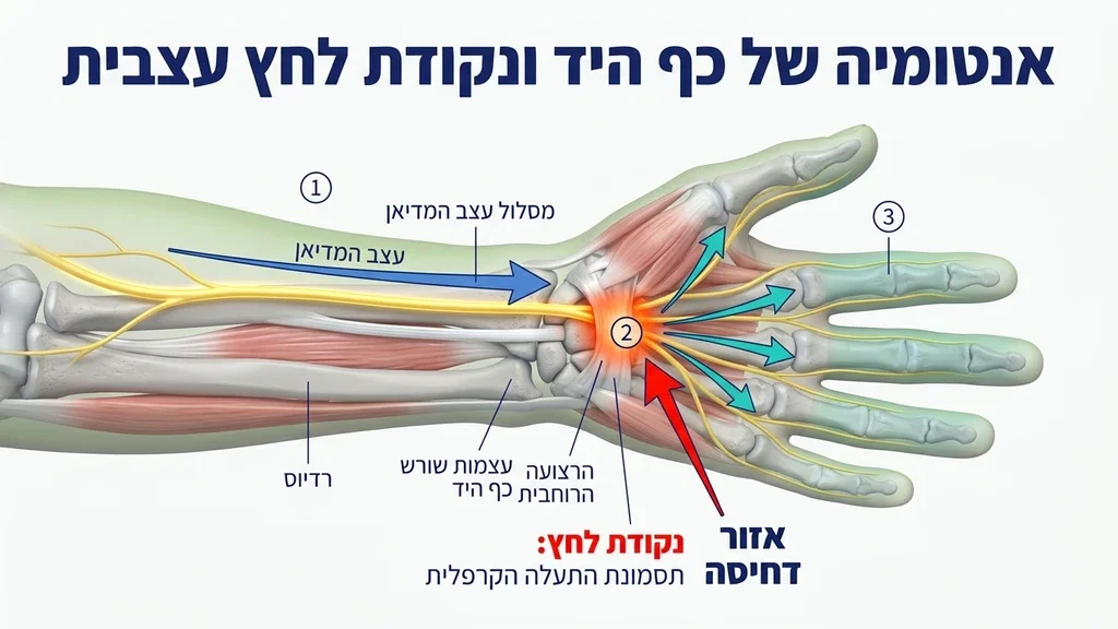 אילוסטרציה רפואית של לכידת עצב ביד ומערכת העצבים הפריפרית