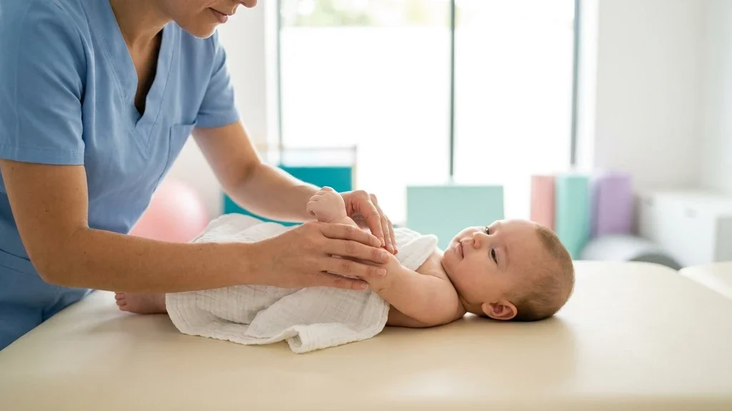 Physical therapy being performed on a babys arm. טיפול פיזיותרפיה לתינוק עם פגיעה במקלעת הברכיאלית